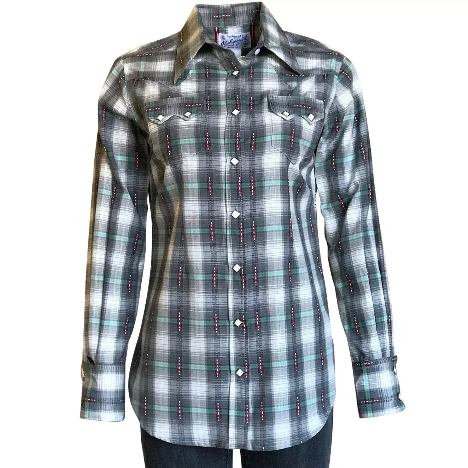 Rockmount Women'S Shadow Plaid Dobby Lurex Western Shirt In Grey Outlet