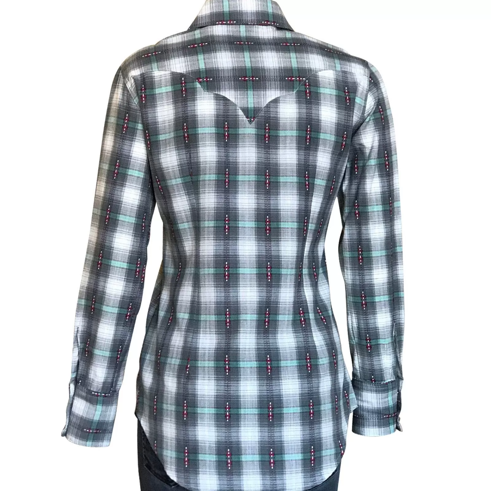 Rockmount Women'S Shadow Plaid Dobby Lurex Western Shirt In Grey Outlet