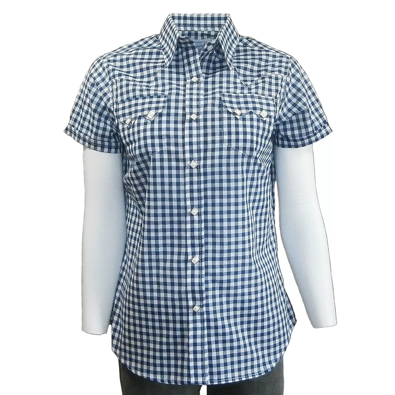 Rockmount Women'S Short Sleeve Navy Gingham Check Western Shirt Online