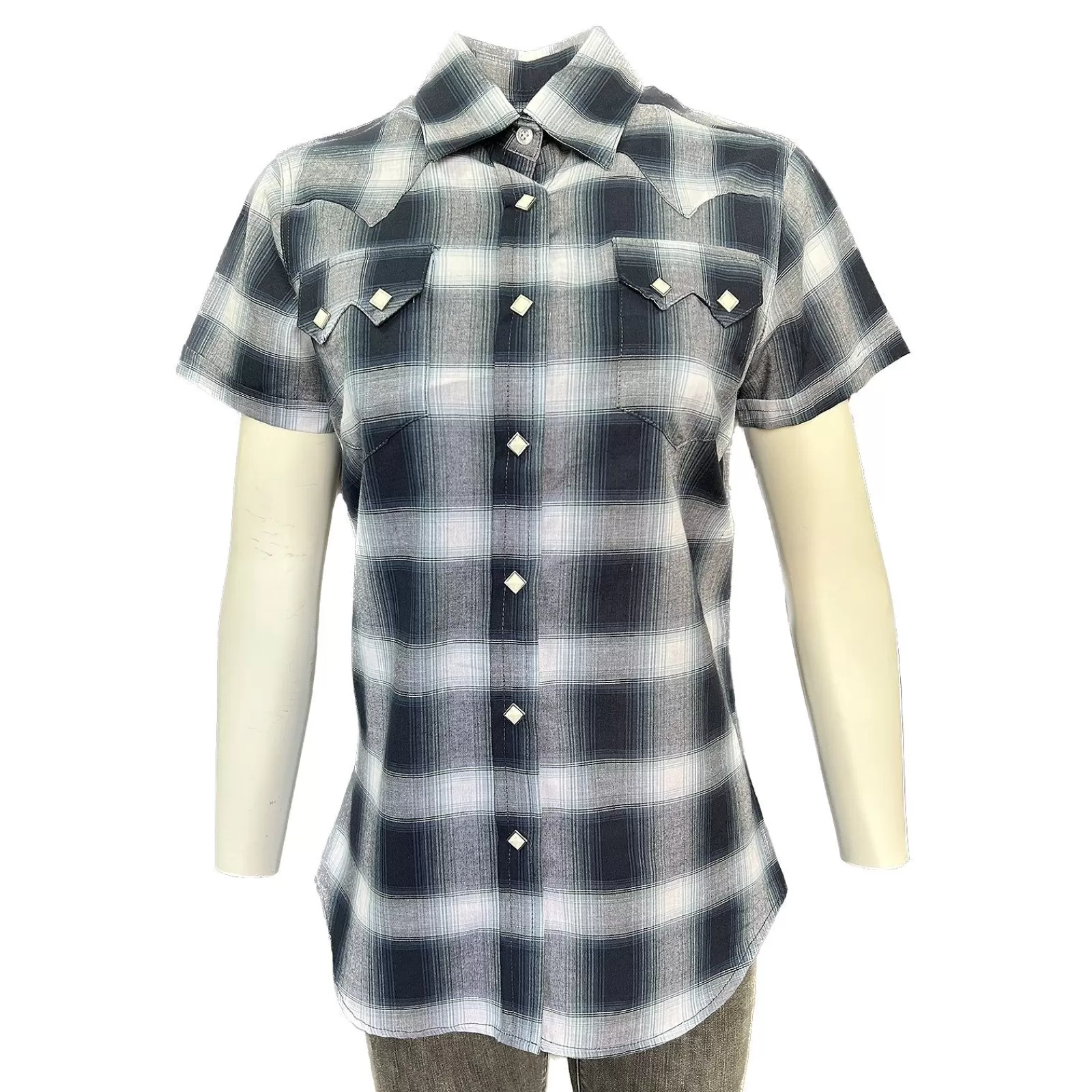 Rockmount Women'S Short Sleeve Shadow Plaid Western Shirt In Blue Outlet