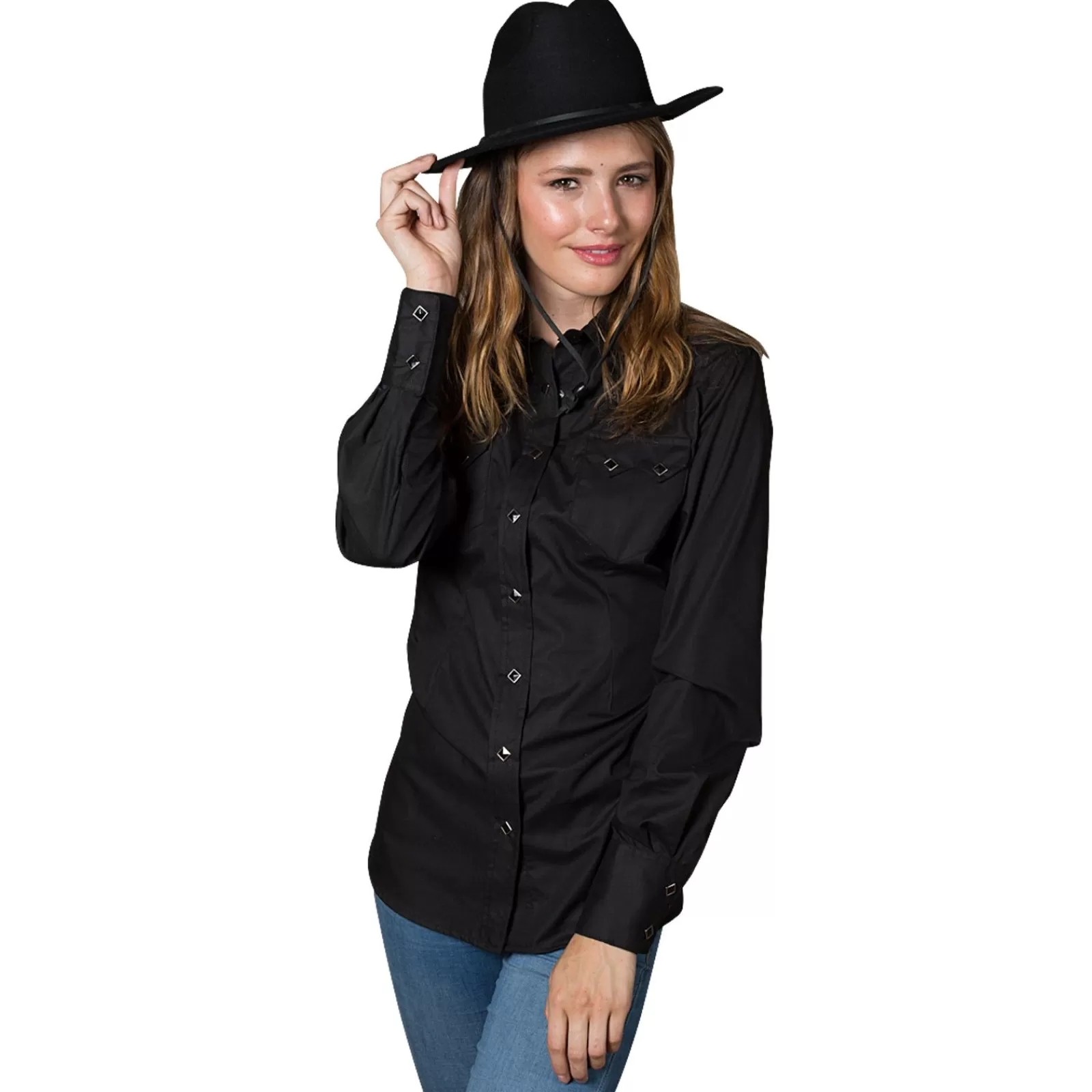 Rockmount Women'S Solid Black Cotton Blend Western Shirt Hot