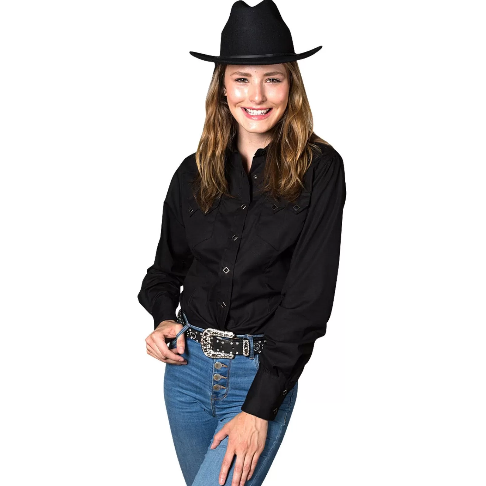 Rockmount Women'S Solid Black Cotton Blend Western Shirt Hot