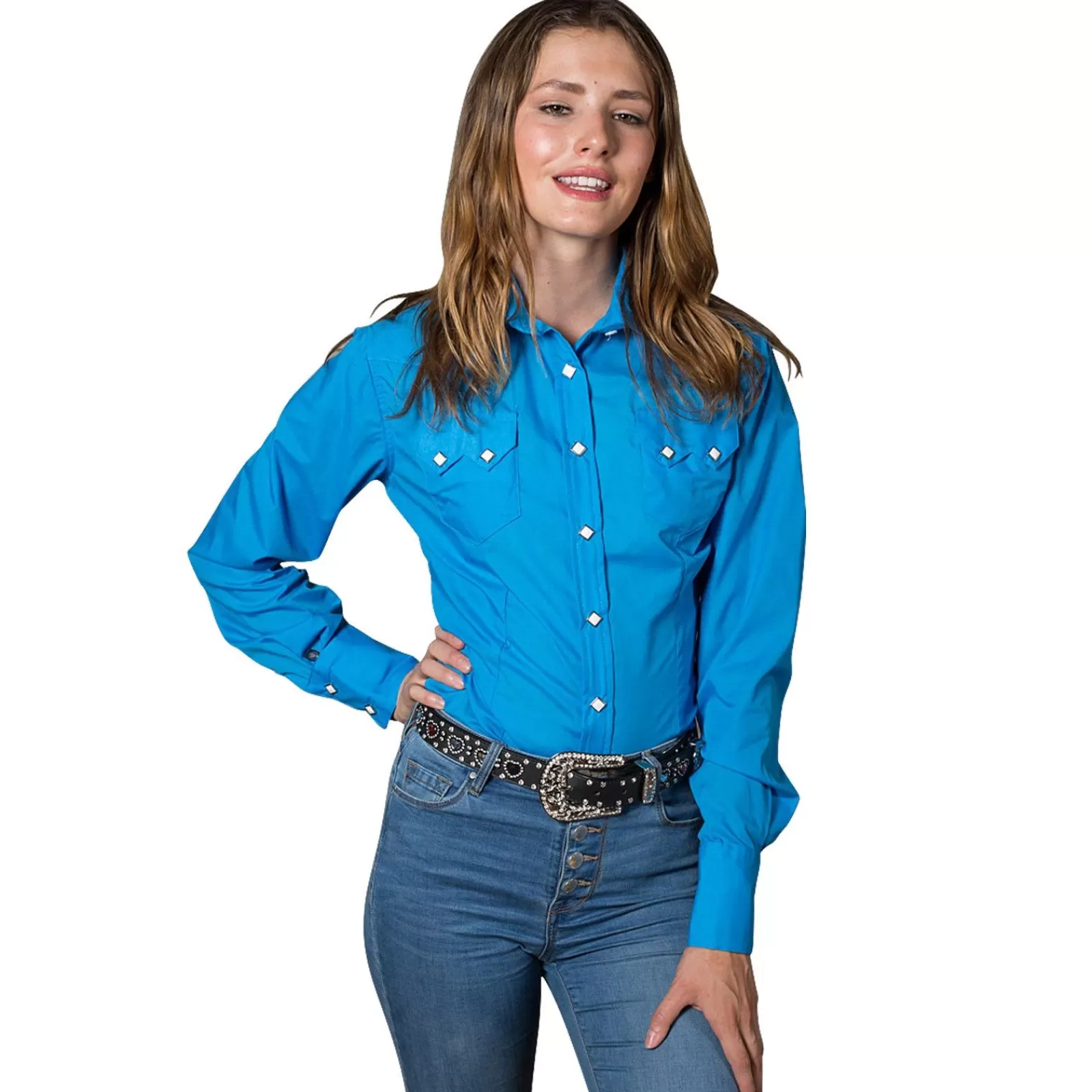 Rockmount Women'S Solid Turquoise Cotton Blend Western Shirt Online