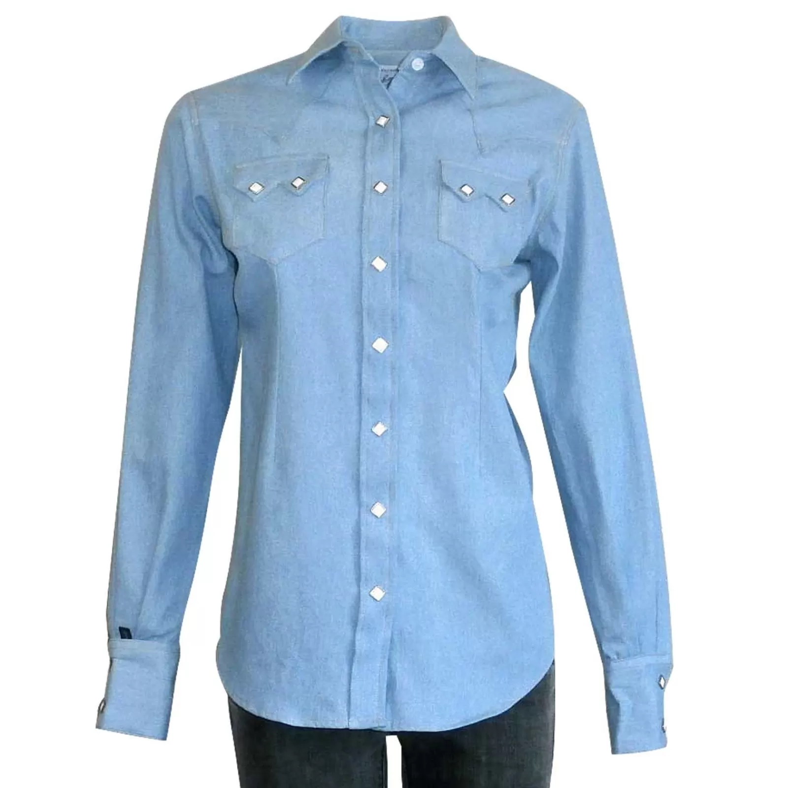 Rockmount Women'S Stonewashed Sawtooth Denim Western Shirt Hot