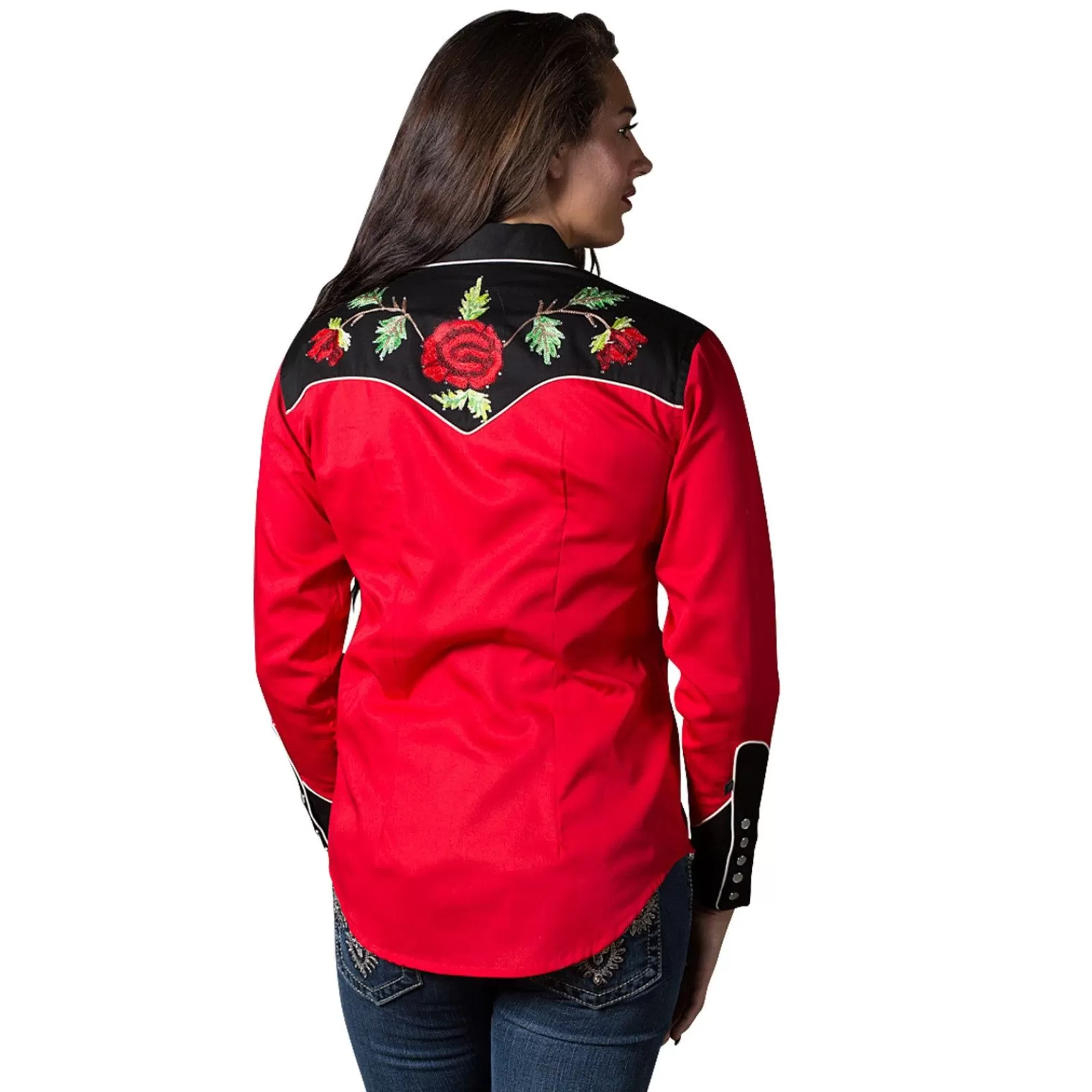 Rockmount Women'S Vintage 2-Tone Red Roses Embroidery Western Shirt Outlet