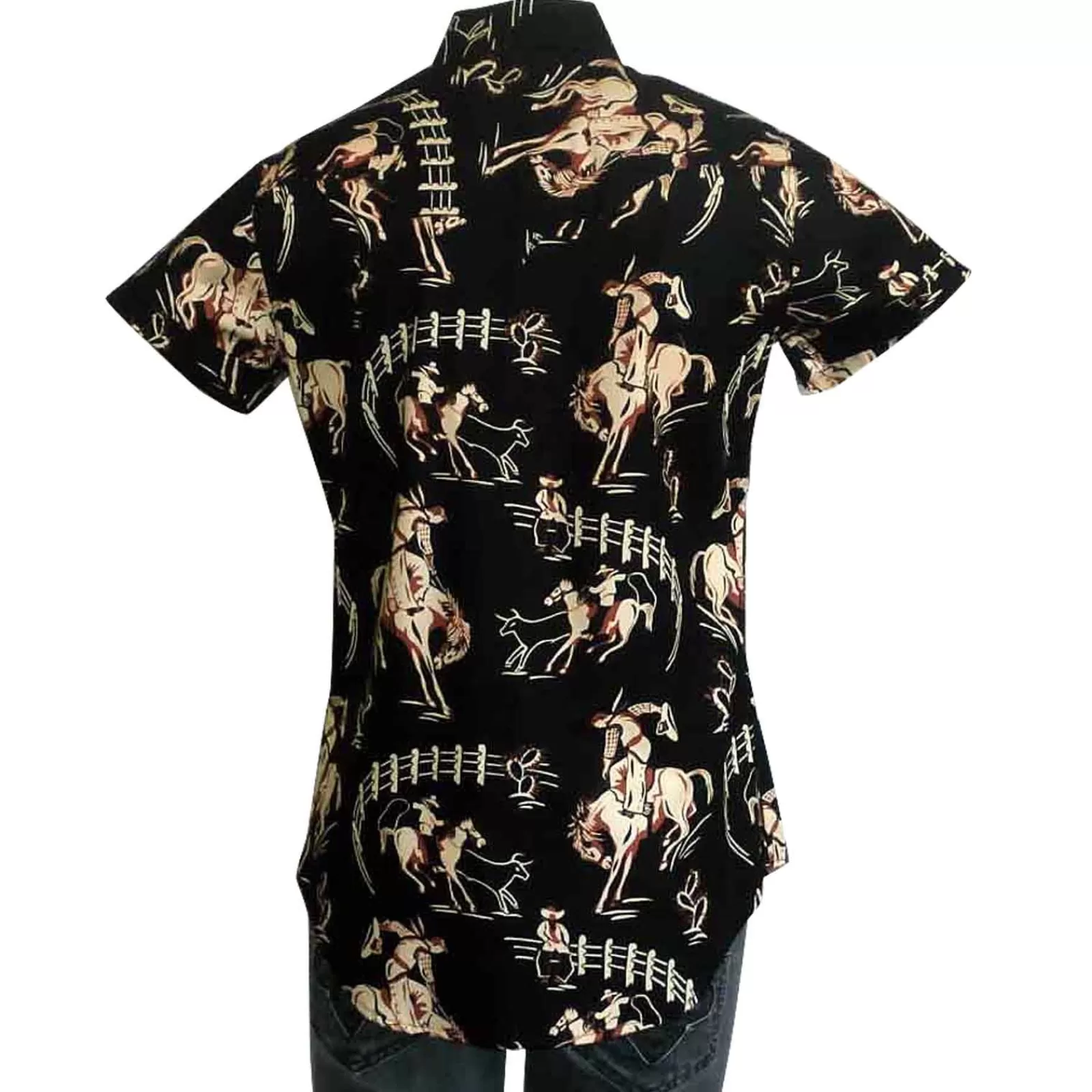 Rockmount Women'S Vintage Bronc Print Short Sleeve Black Western Shirt Cheap