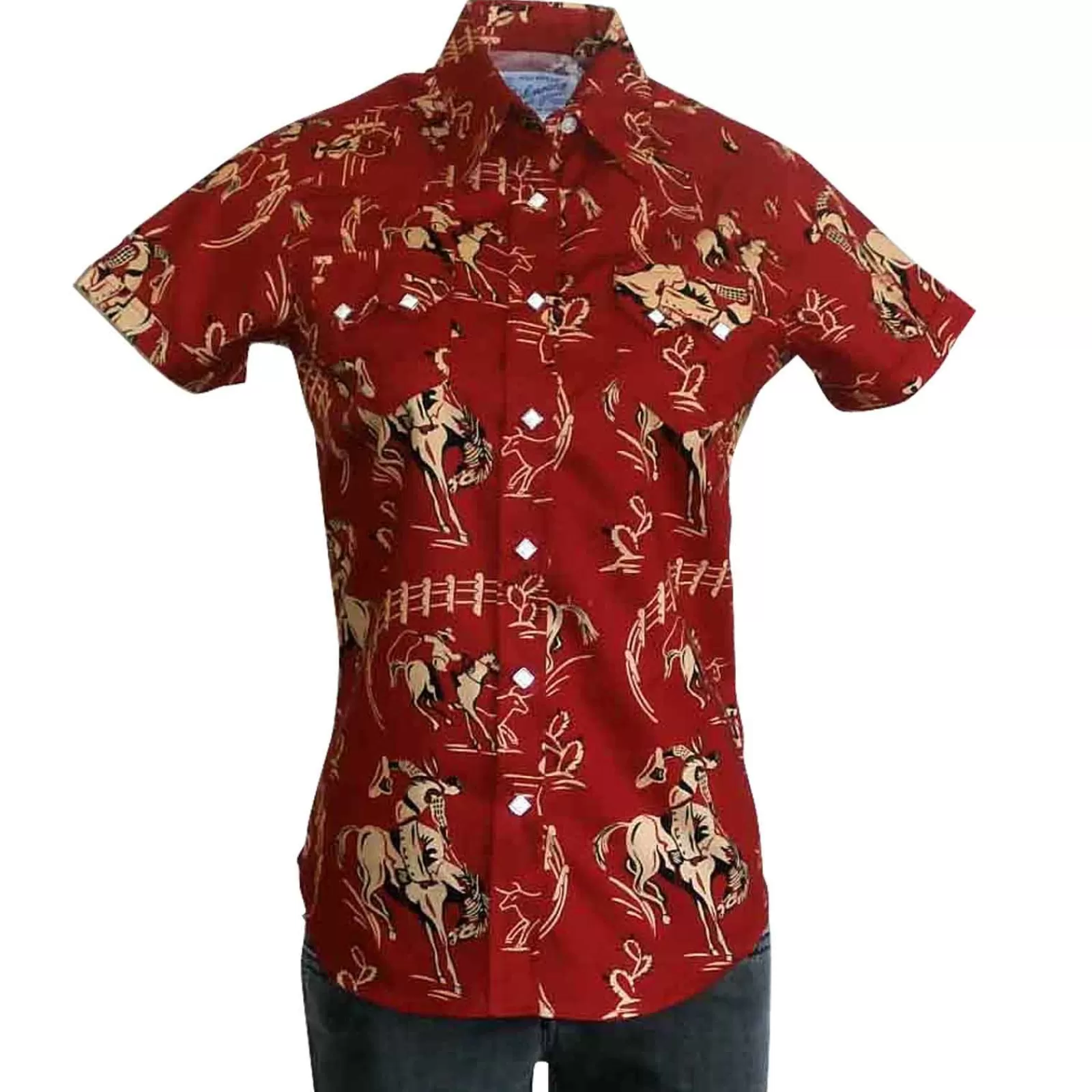 Rockmount Women'S Vintage Bronc Print Short Sleeve Red Western Shirt Cheap