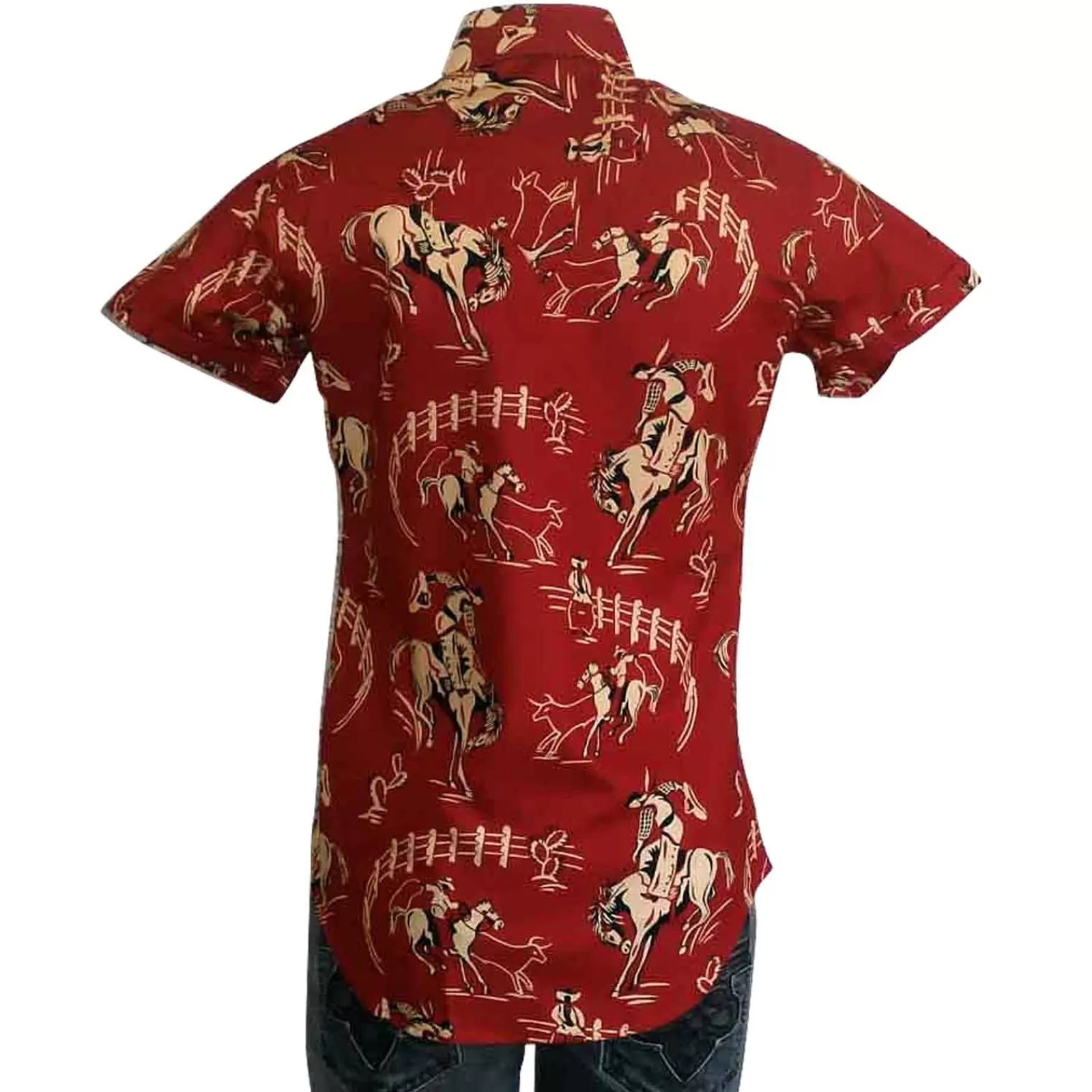Rockmount Women'S Vintage Bronc Print Short Sleeve Red Western Shirt Best Sale