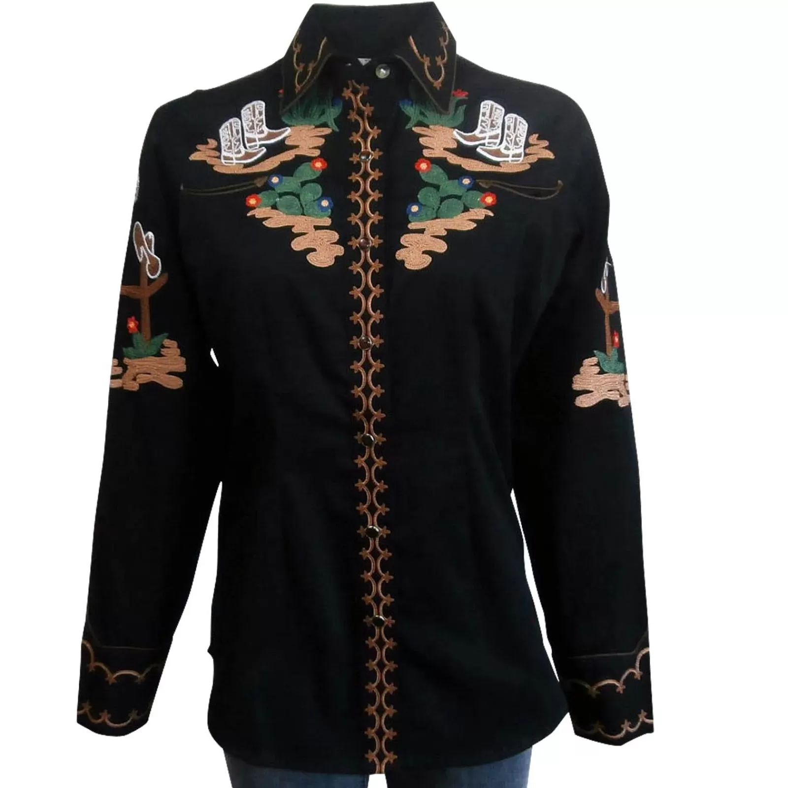 Rockmount Women'S Vintage Cactus & Cowgirl Boots Embroidered Western Shirt In Black Online