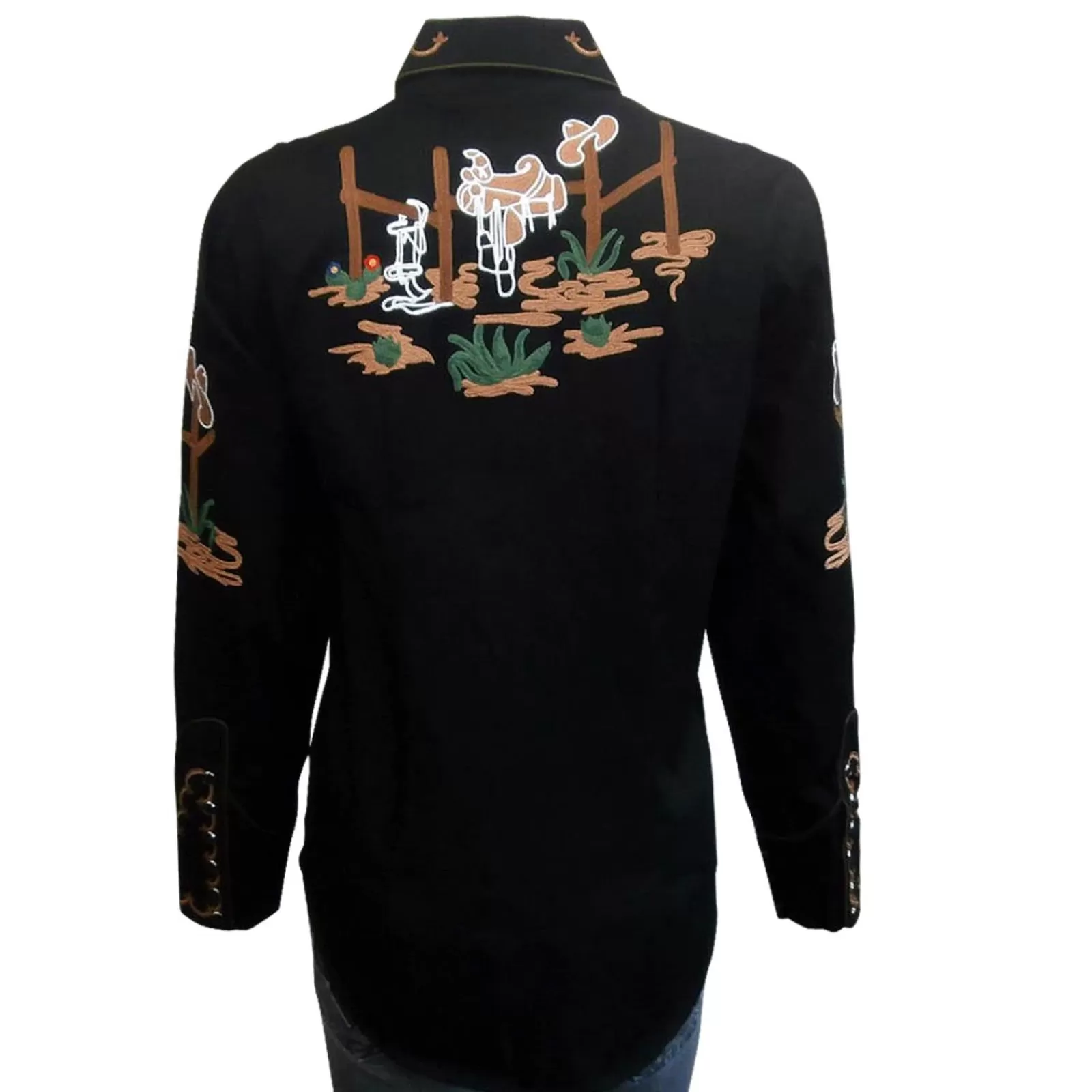 Rockmount Women'S Vintage Cactus & Cowgirl Boots Embroidered Western Shirt In Black Online