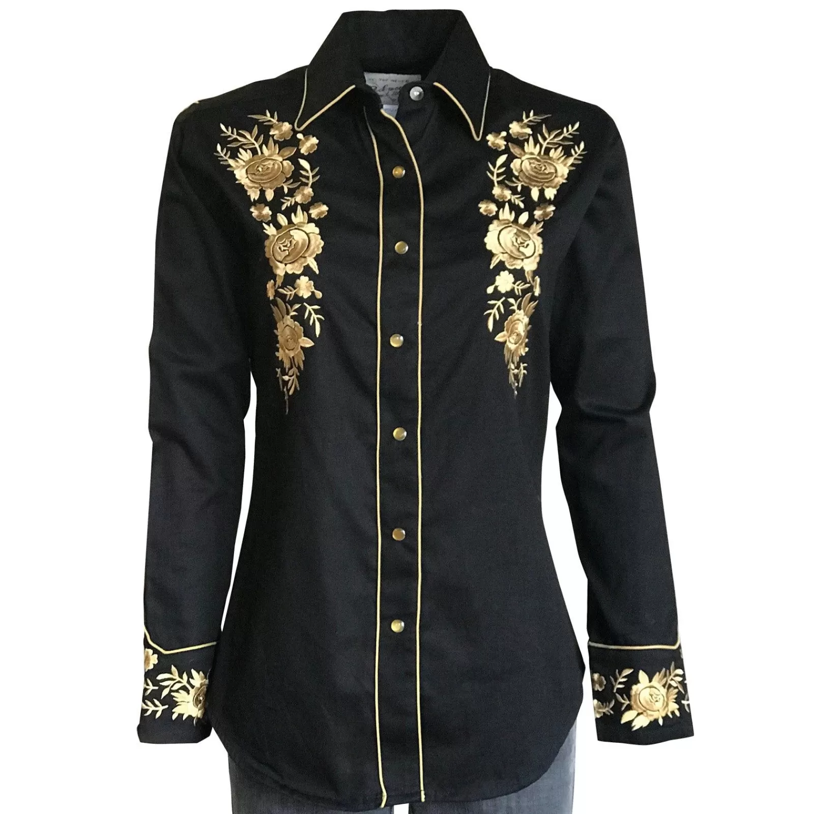 Rockmount Women'S Vintage Cascading Floral Embroidery Black Western Shirt Online