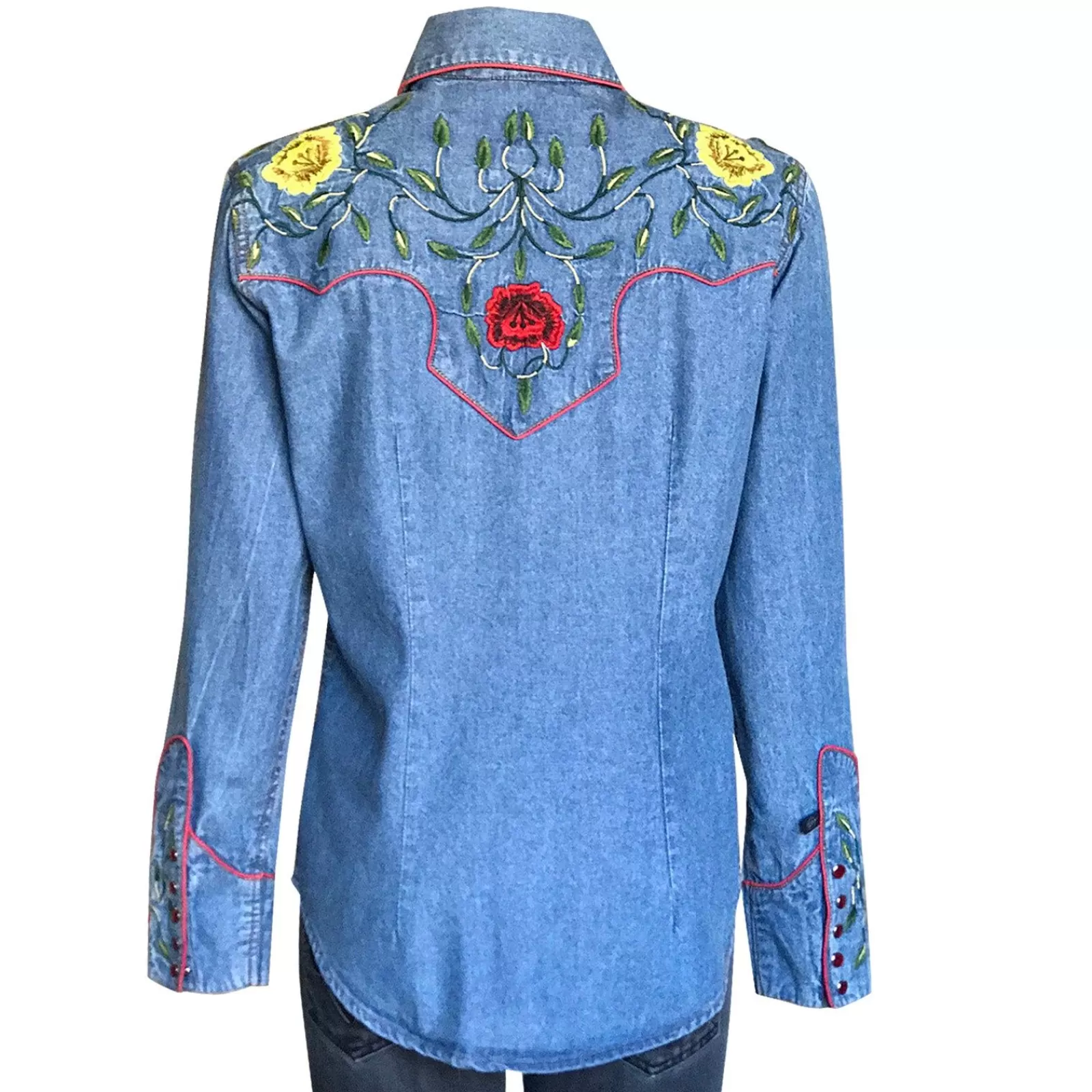 Rockmount Women'S Vintage Floral Embroidery Denim Western Shirt Shop