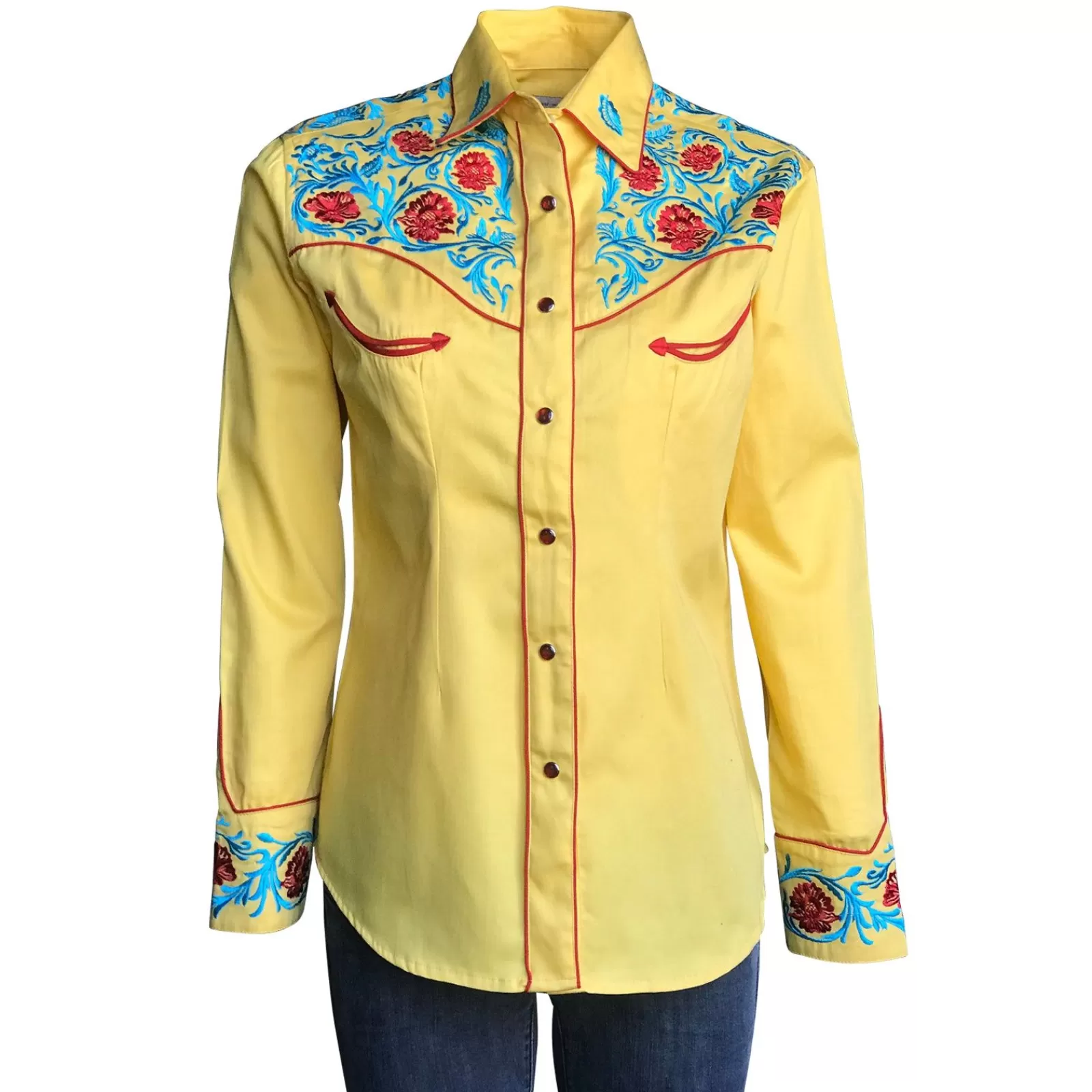 Rockmount Women'S Vintage Floral Embroidery Gold Western Shirt Cheap