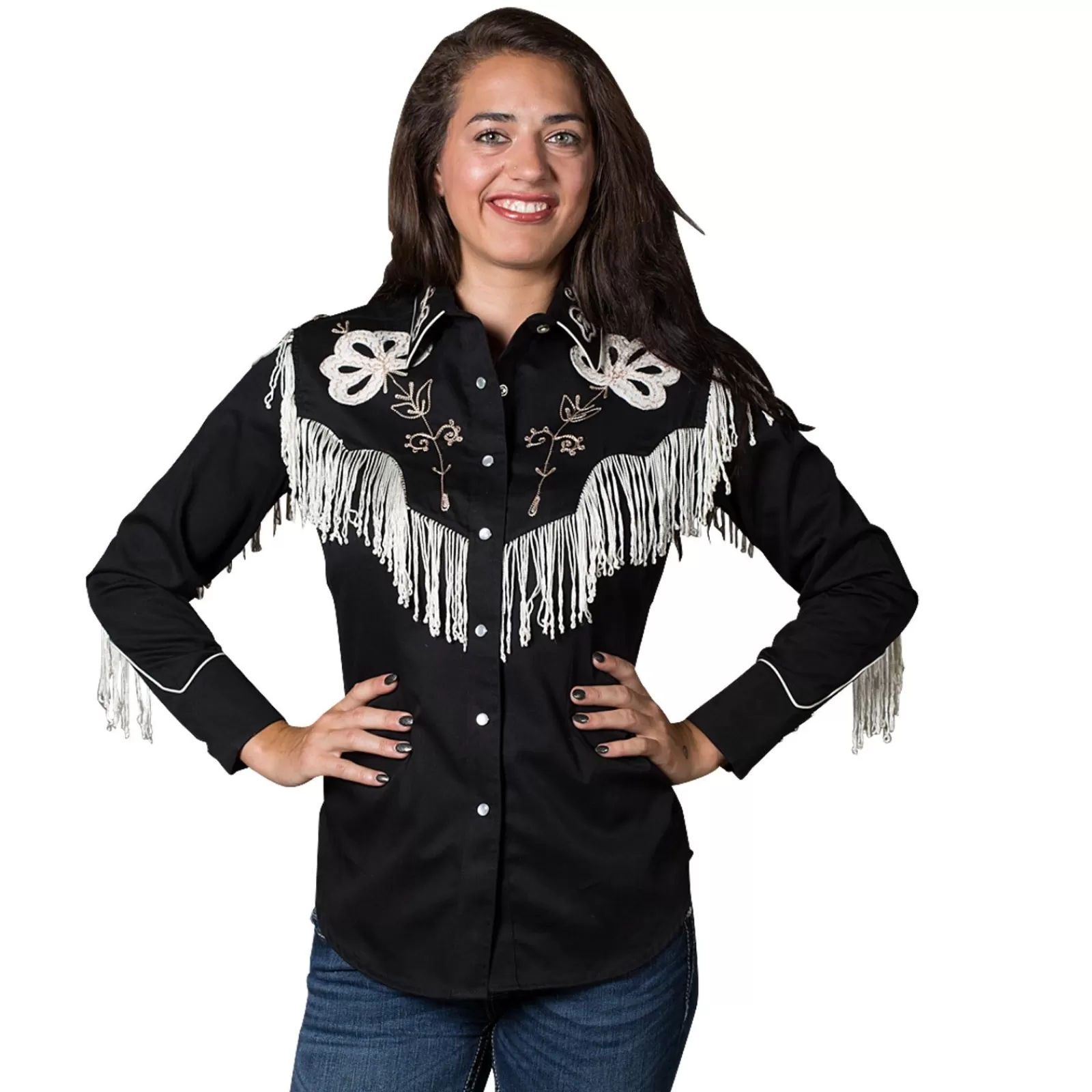 Rockmount Women'S Vintage Fringe Black Embroidered Western Shirt Cheap
