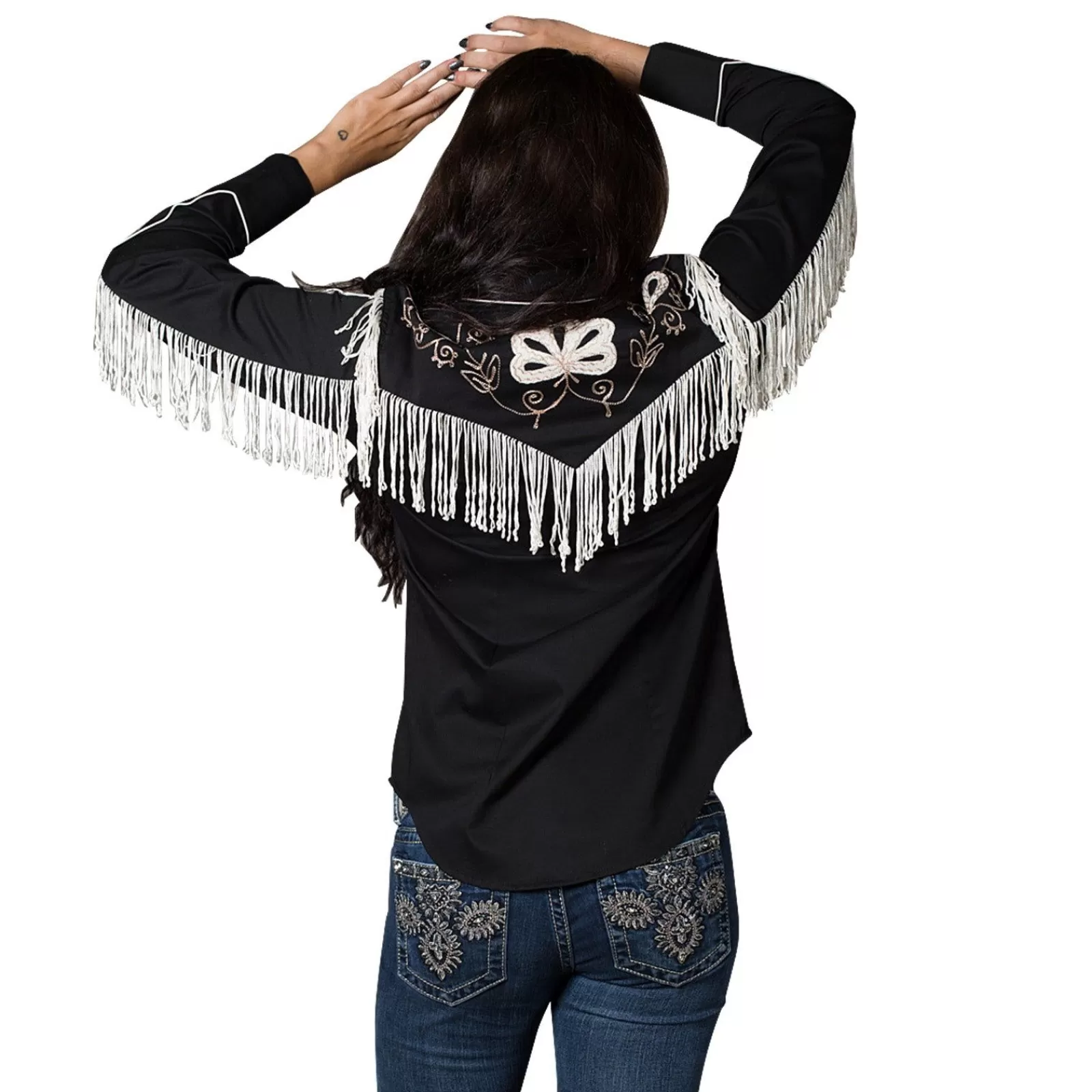 Rockmount Women'S Vintage Fringe Black Embroidered Western Shirt Cheap
