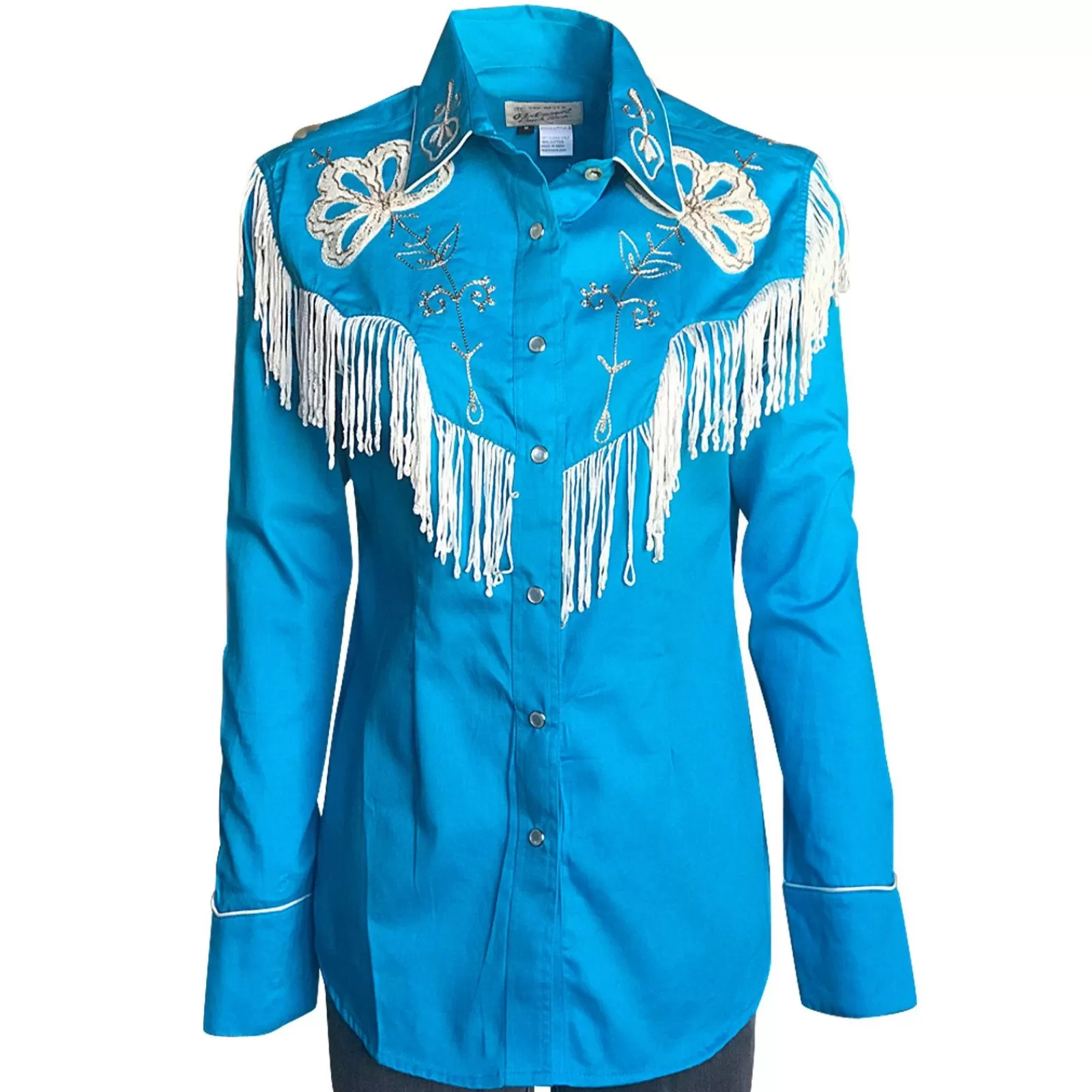 Rockmount Women'S Vintage Fringe Turquoise Embroidered Western Shirt Hot