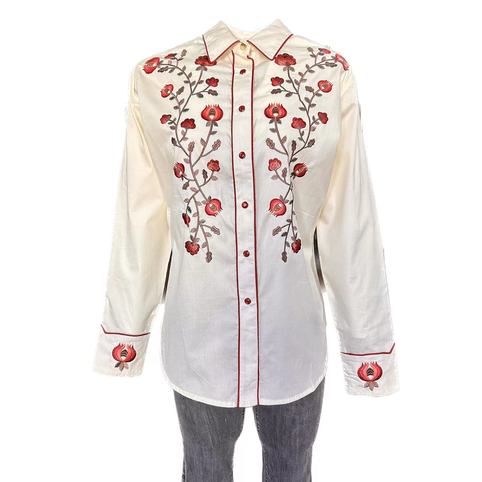 Rockmount Women'S Vintage Ivory Thistle Floral Embroidery Western Shirt Sale