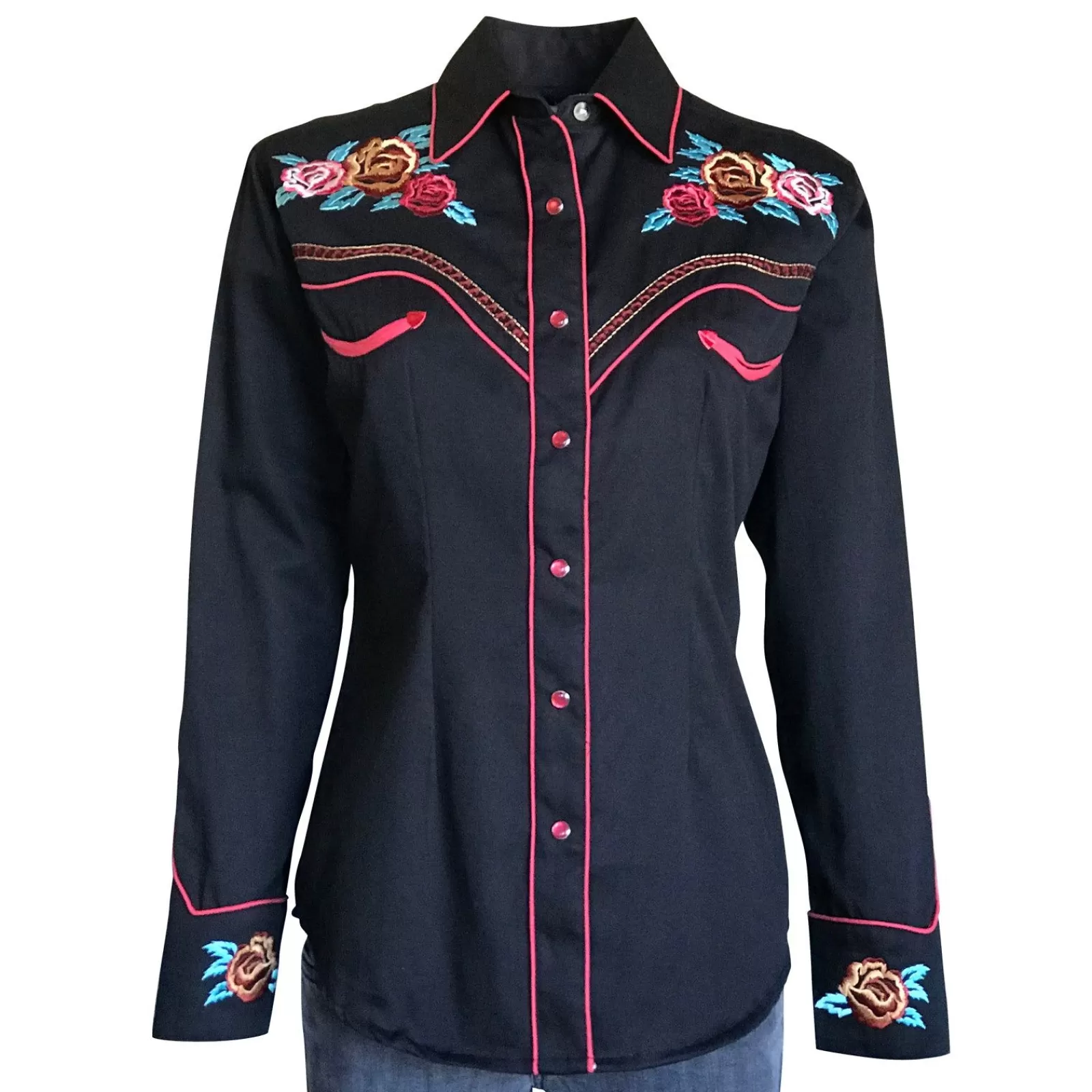 Rockmount Women'S Vintage Rose Bouquet Embroidery Western Shirt Store