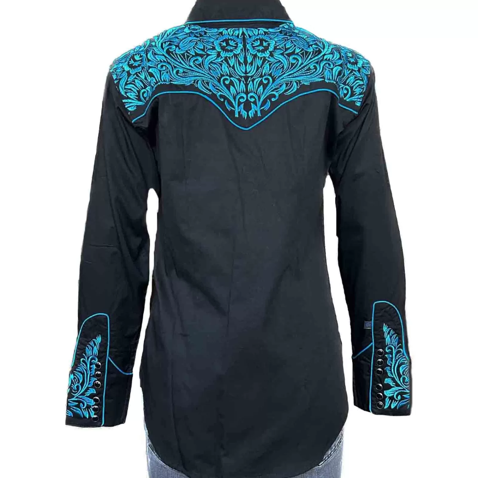 Rockmount Women'S Vintage Tooling Embroidery Black & Turquoise Western Shirt Sale