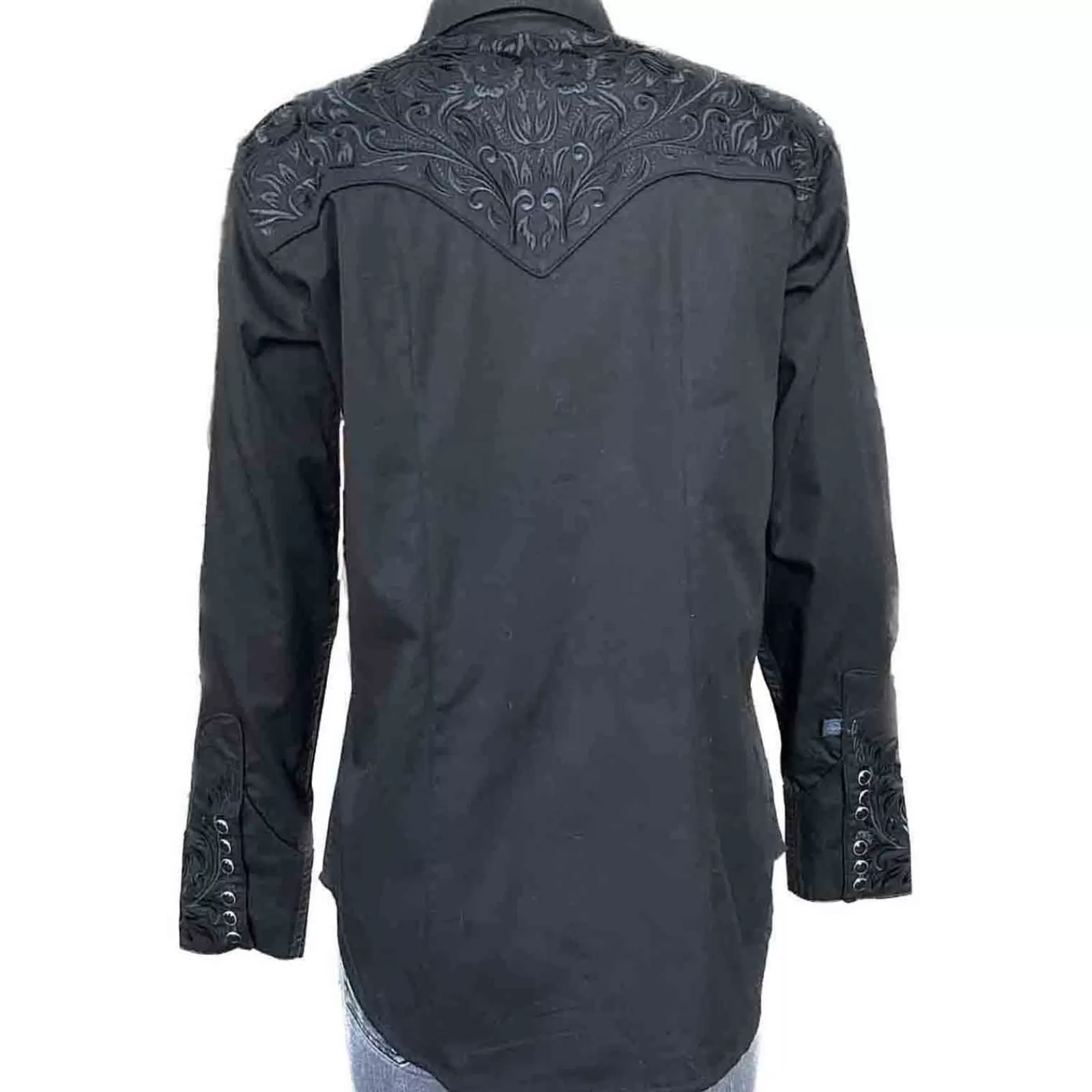Rockmount Women'S Vintage Tooling Embroidery Black-On-Black Western Shirt New