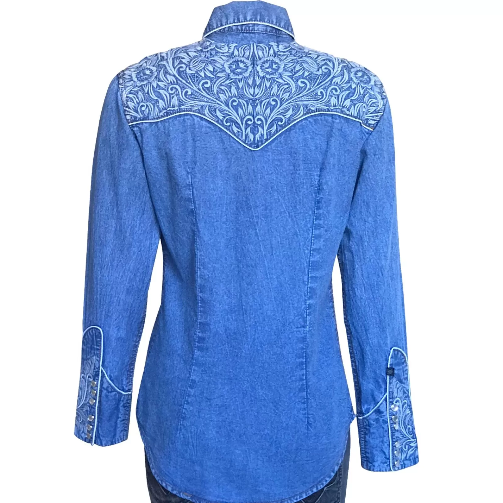 Rockmount Women'S Vintage Tooling Embroidery Denim & Blue Western Shirt Flash Sale
