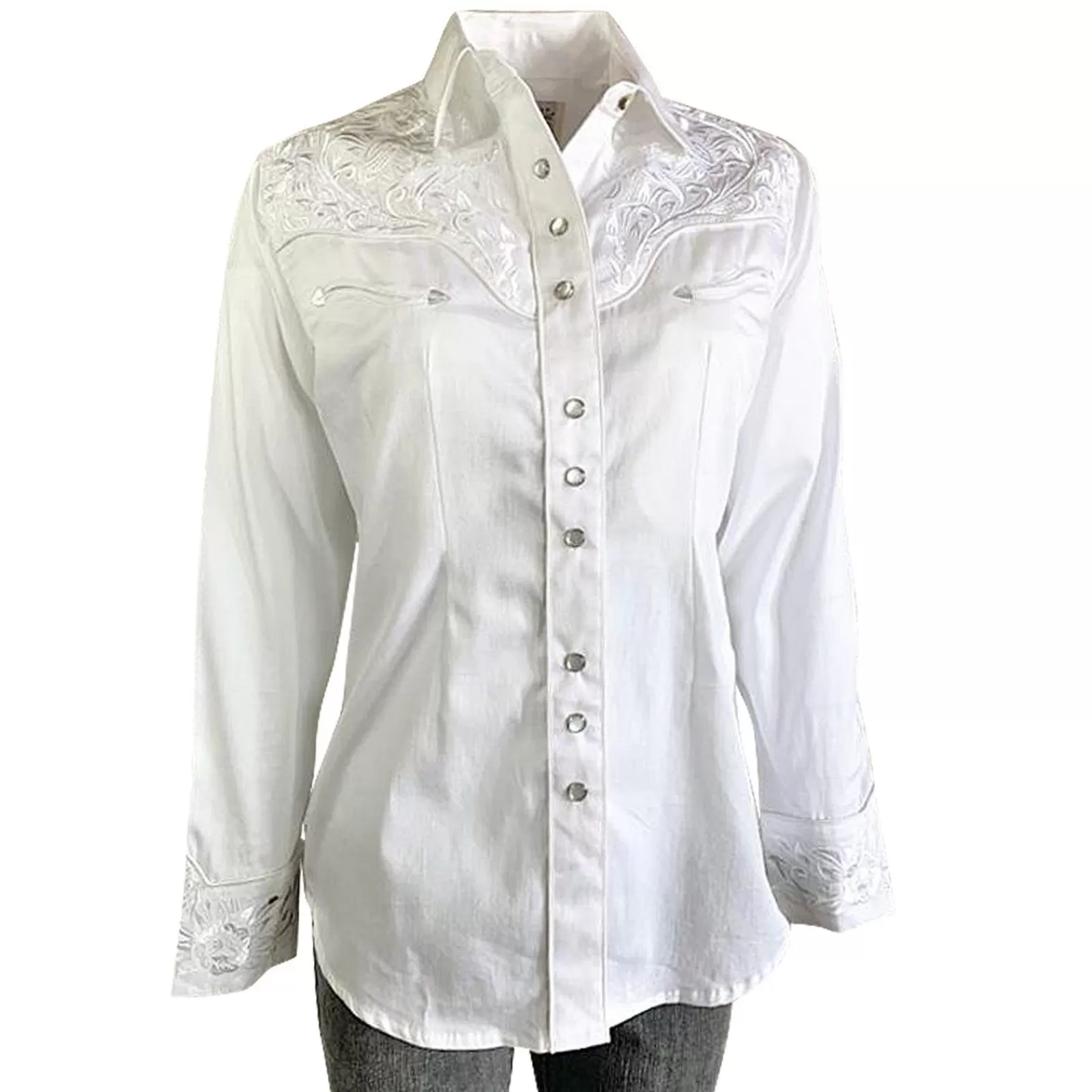 Rockmount Women'S Vintage Tooling Embroidery White-On-White Western Shirt Cheap