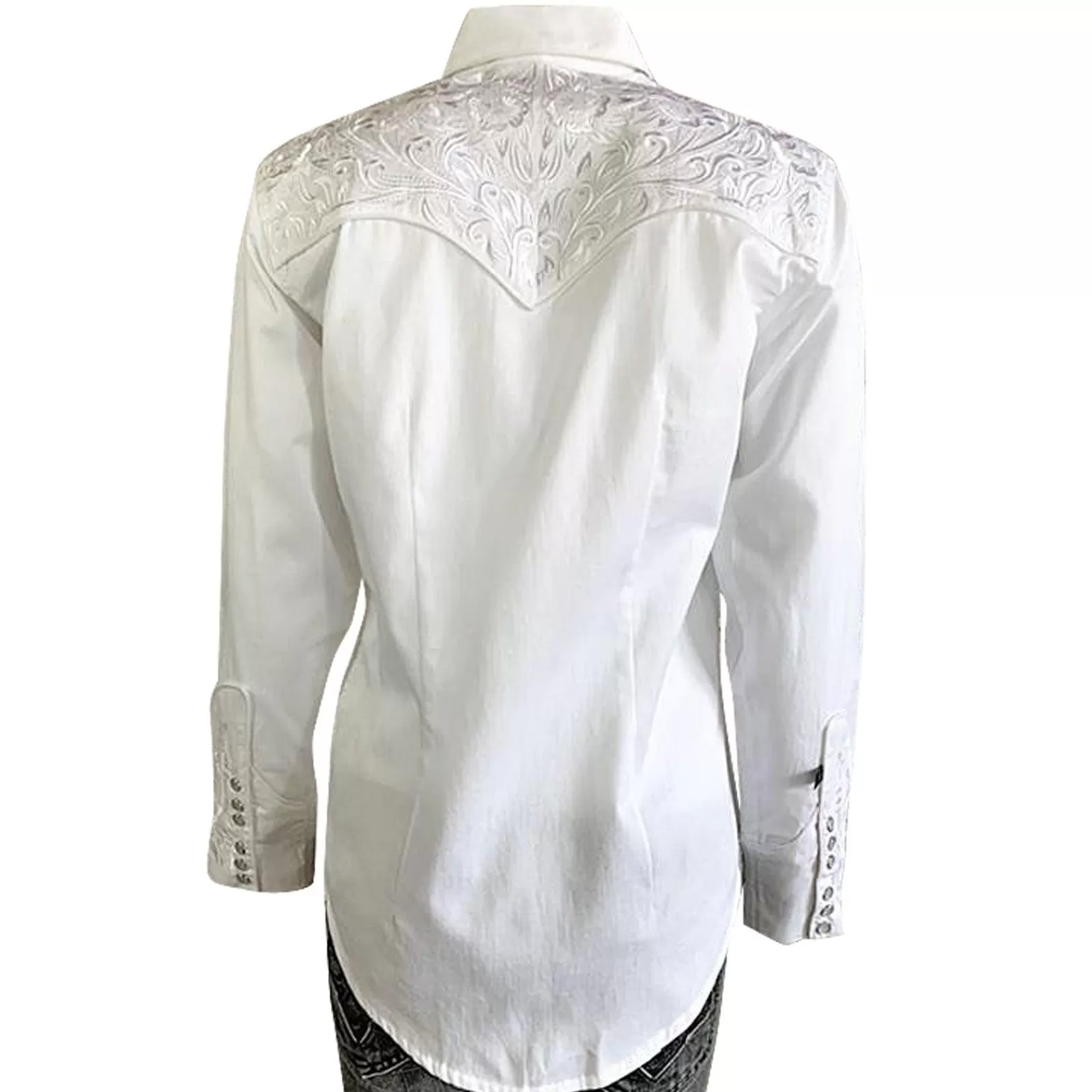 Rockmount Women'S Vintage Tooling Embroidery White-On-White Western Shirt New