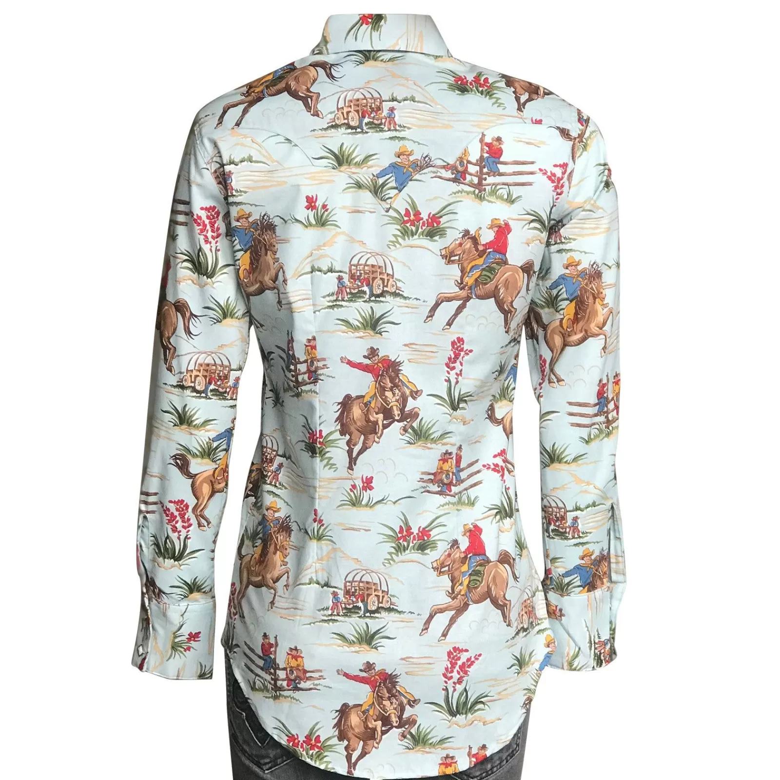 Rockmount Women'S Vintage Western Print Light Blue Shirt Store