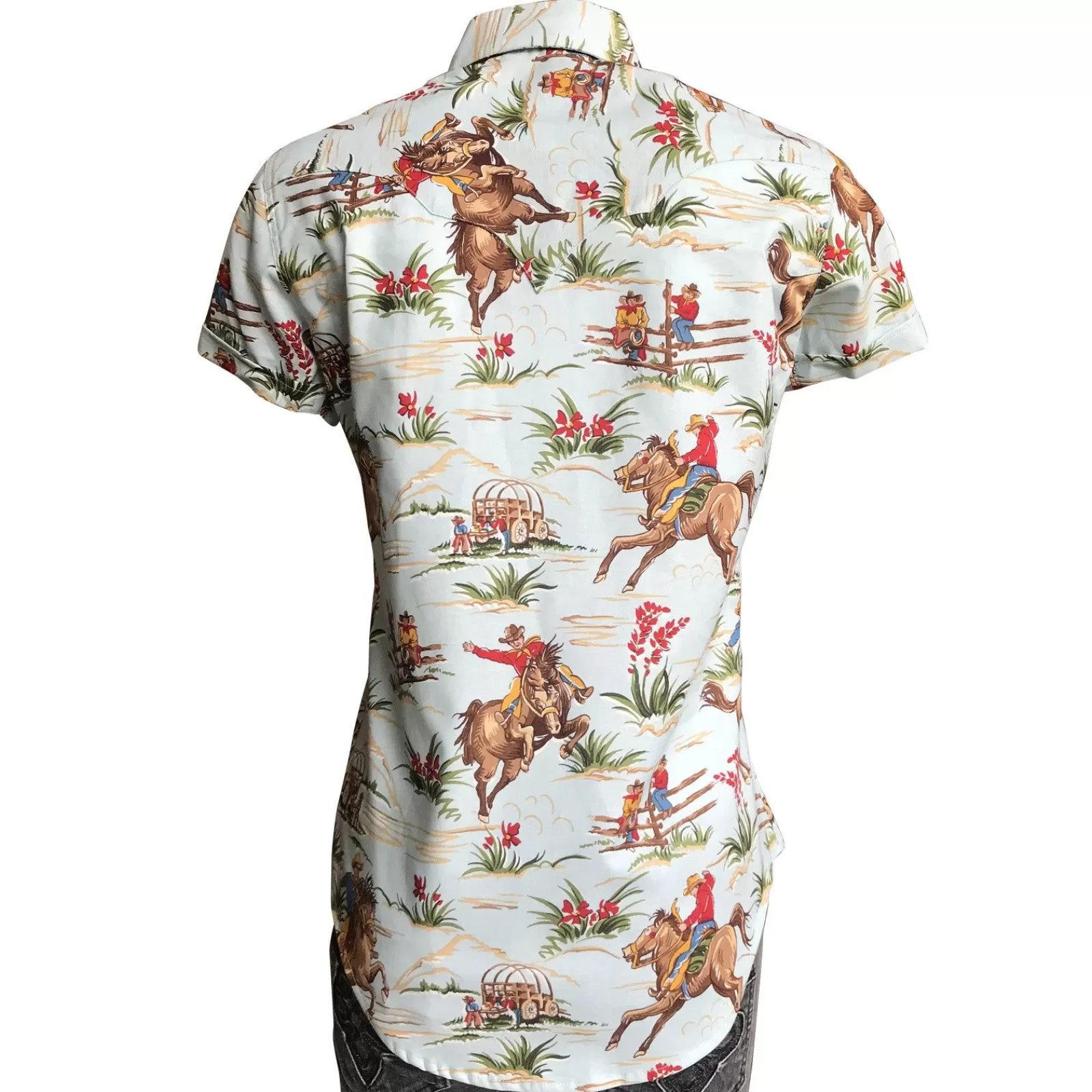 Rockmount Women'S Vintage Western Print Light Blue Short Sleeve Shirt Cheap