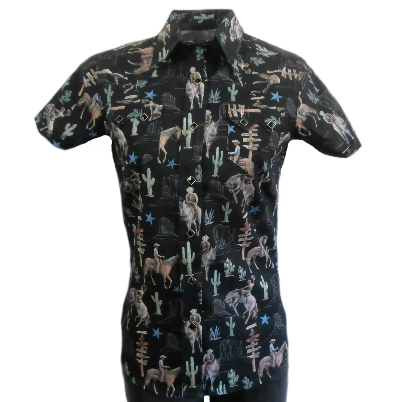 Rockmount Women'S Vintage Western Print Short Sleeve Shirt In Black Cheap
