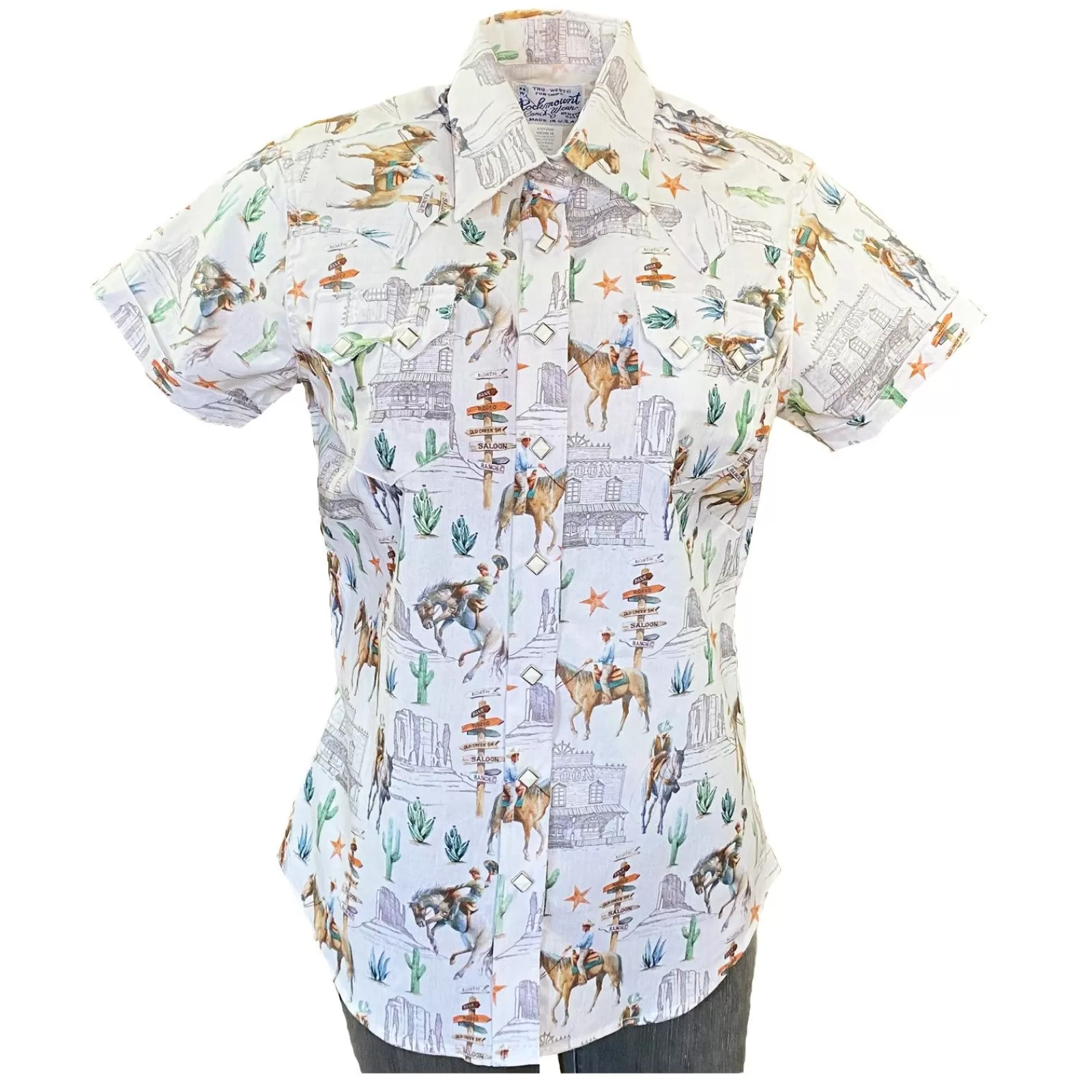 Rockmount Women'S Vintage Western Print Short Sleeve Shirt In Ivory Shop